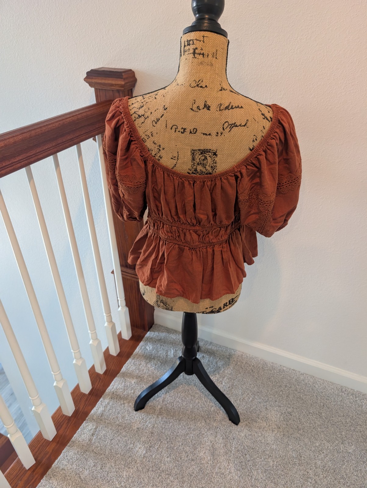 Earthbound Organics Peasant Blouse Large Copper Off Shoulder Renaissance Boho