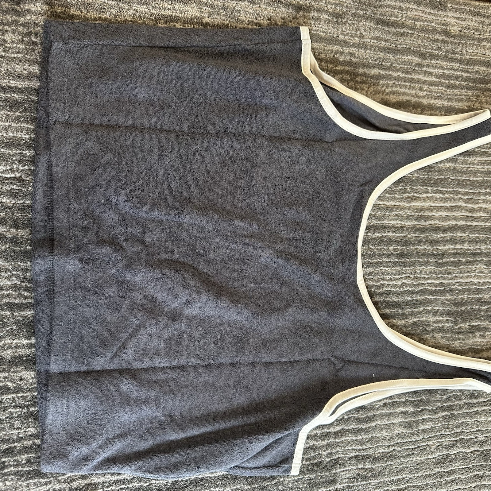 SO Tank Top Womens XL Cropped Gray With White Trim Scoop Neck Terry Cloth Top