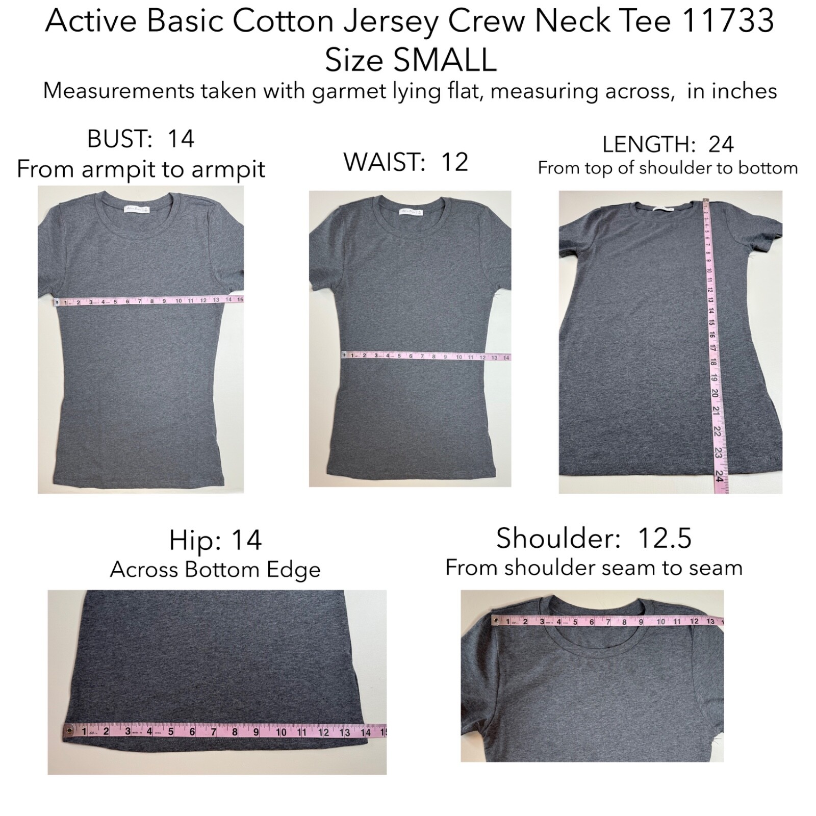 Active Basic 11733 Cotton Jersey Crew Tee T-Shirt Short Sleeve Slim Fit S M L