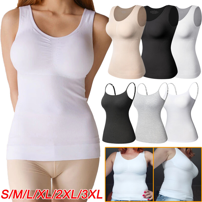 Women Built in Bra Cami Vest Camisole Tank Top Shaper Tummy Control Underwear