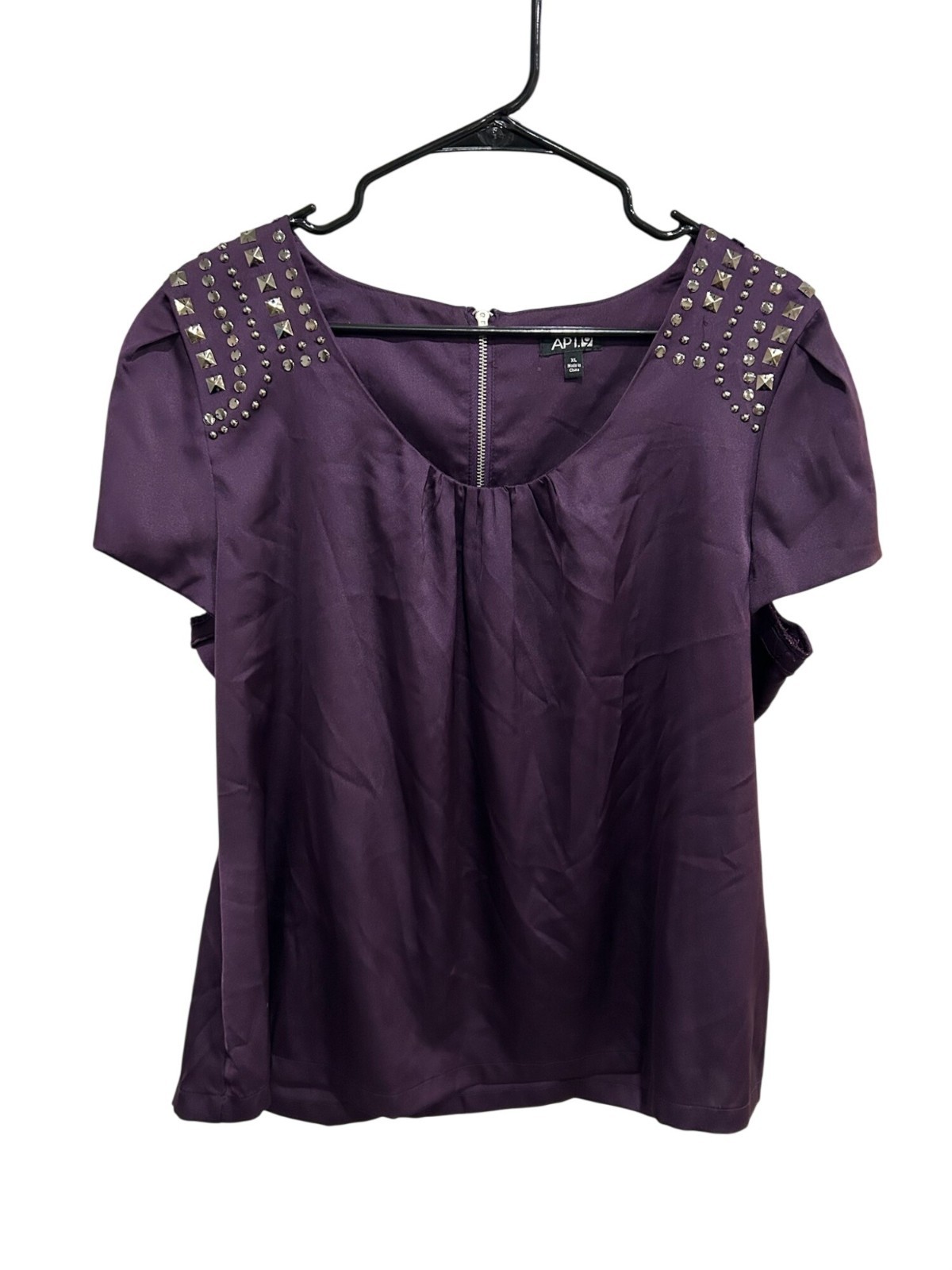 Apt. 9 Women’s Purple Studded Shoulder Back Zipper Blouse Size XL Boho Glam