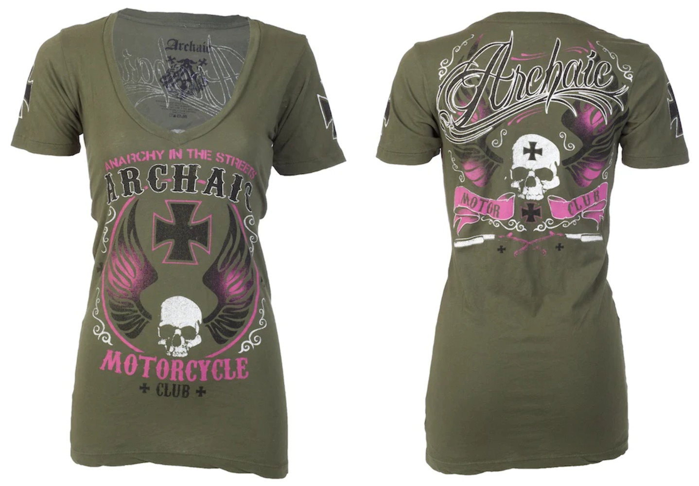 Archaic by Affliction Women’s T-shirt Love Skull Biker Tattoo