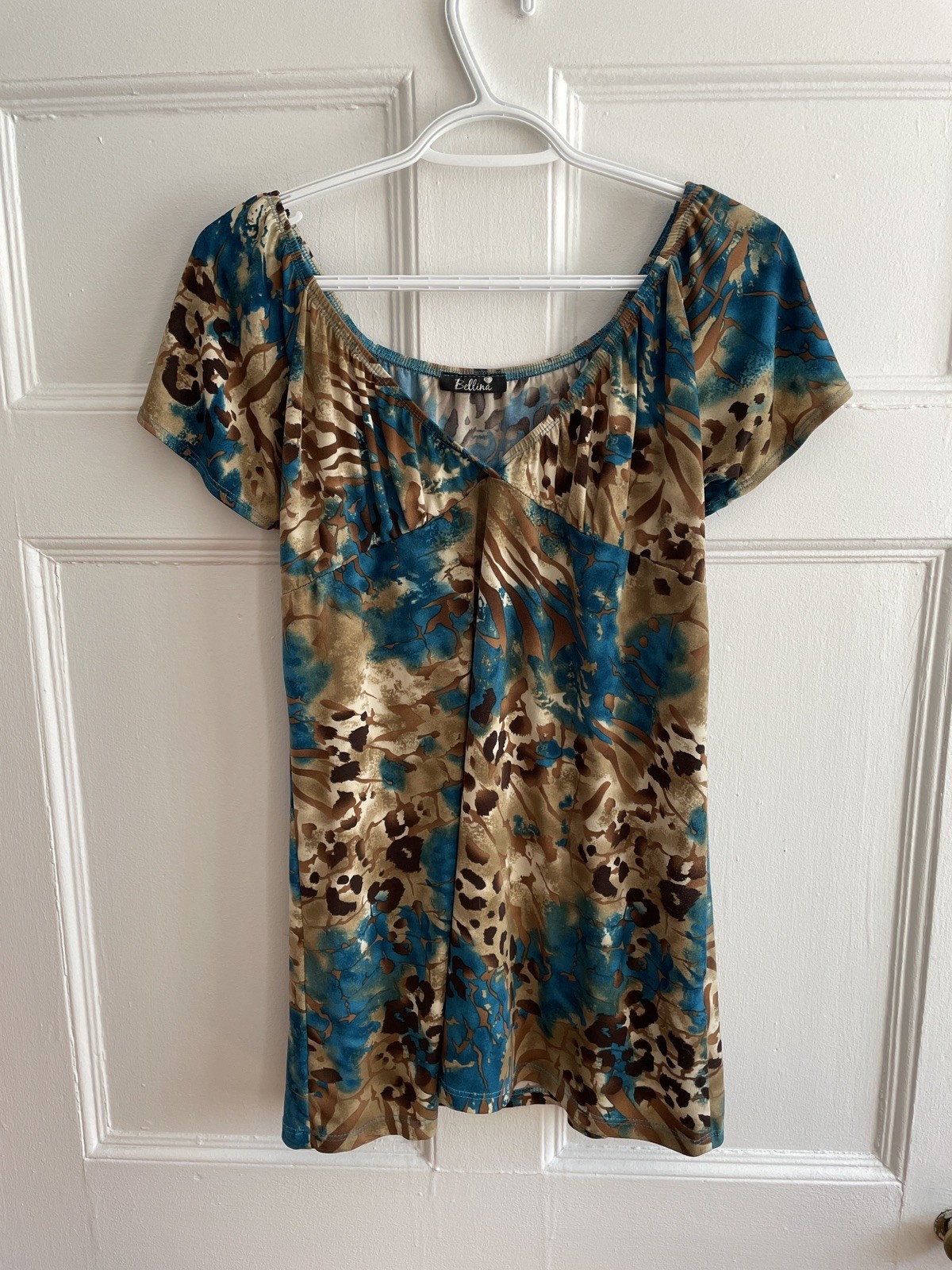 y2k Bellina turquoise & brown babydoll top