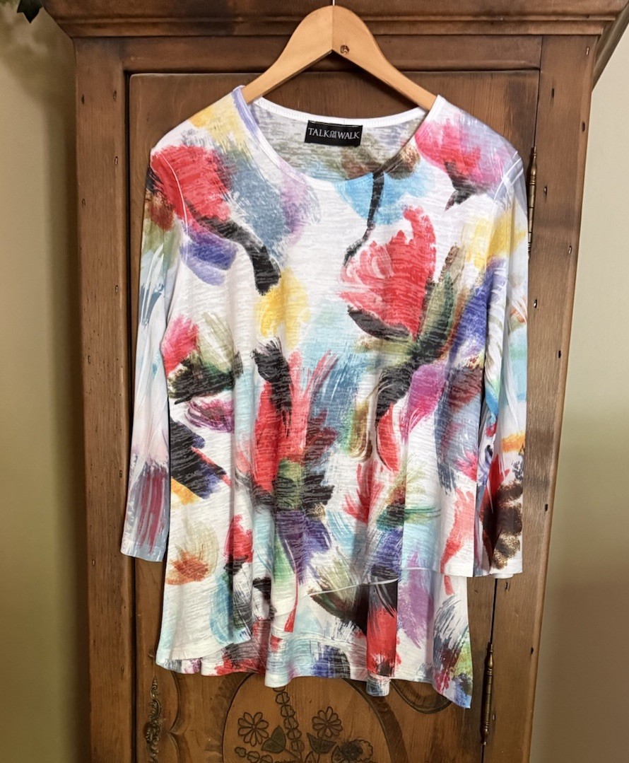 Talk of The Walk Women’s M Multicolor Abstract Print & Mesh Contrast Top USA