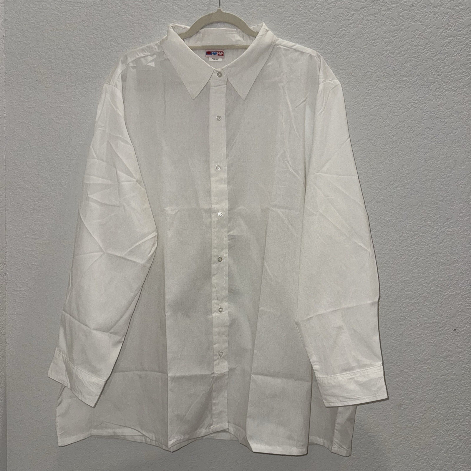American Sweetheart Women Plus Sz 3X Button Up Shirt White Office Cotton Blend