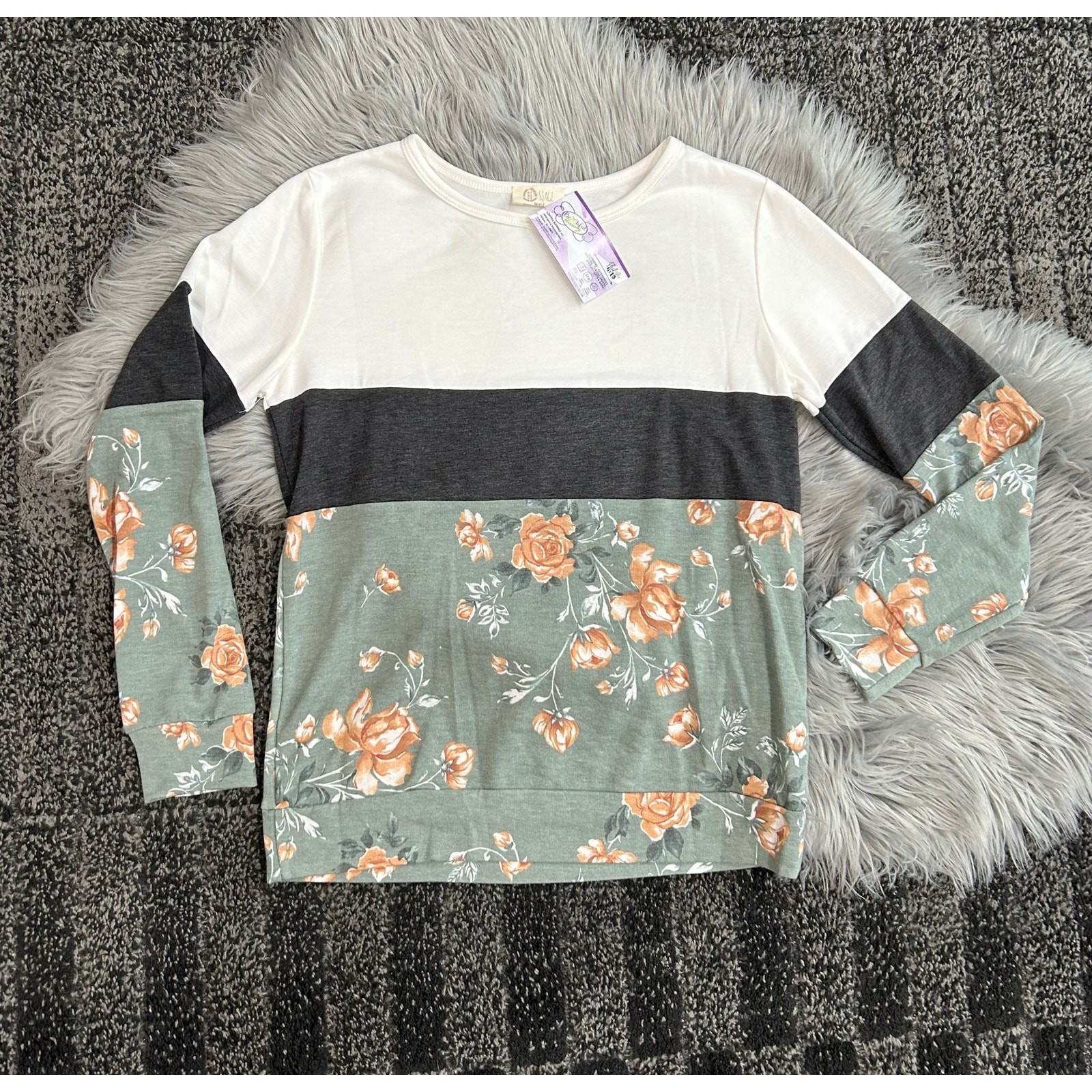 Be Stage Womens Color Block & Floral Top Size Small