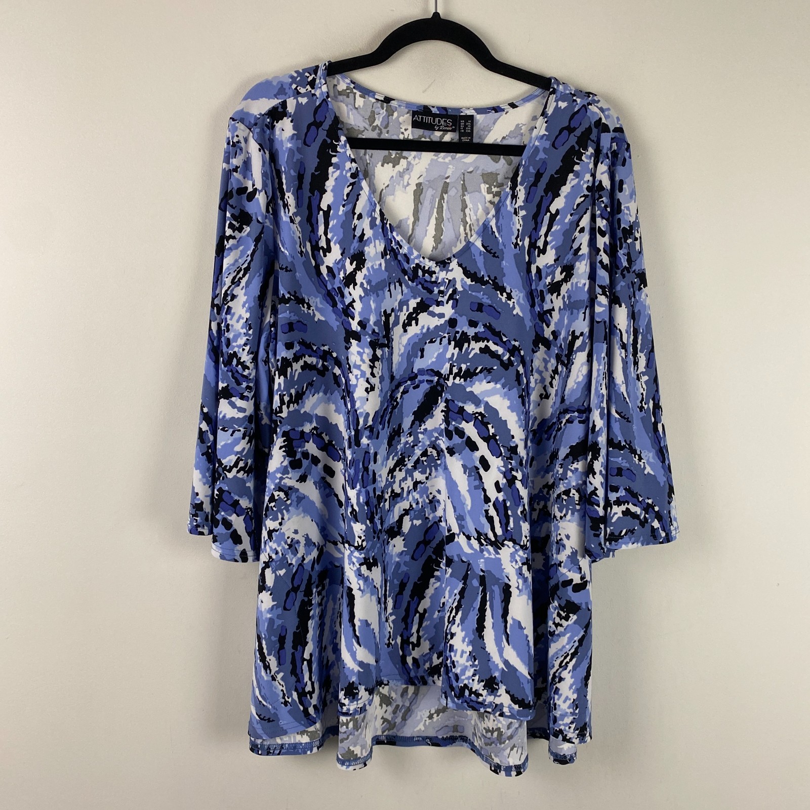 Attitudes by Renee Como Jersey V-Neck 3/4 Sleeve Hi Low Tunic Size 1X
