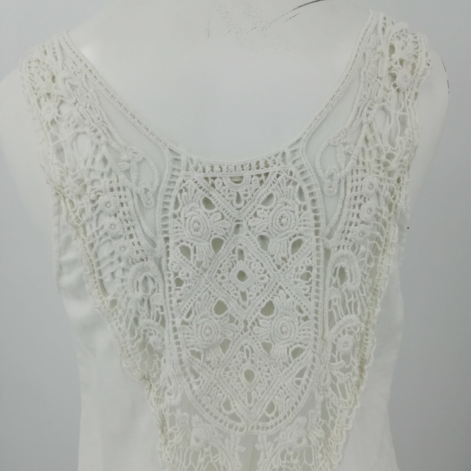Hippie Laundry Sheer Tank Top Size M Crochet Straps Decorative Back Poms Boho