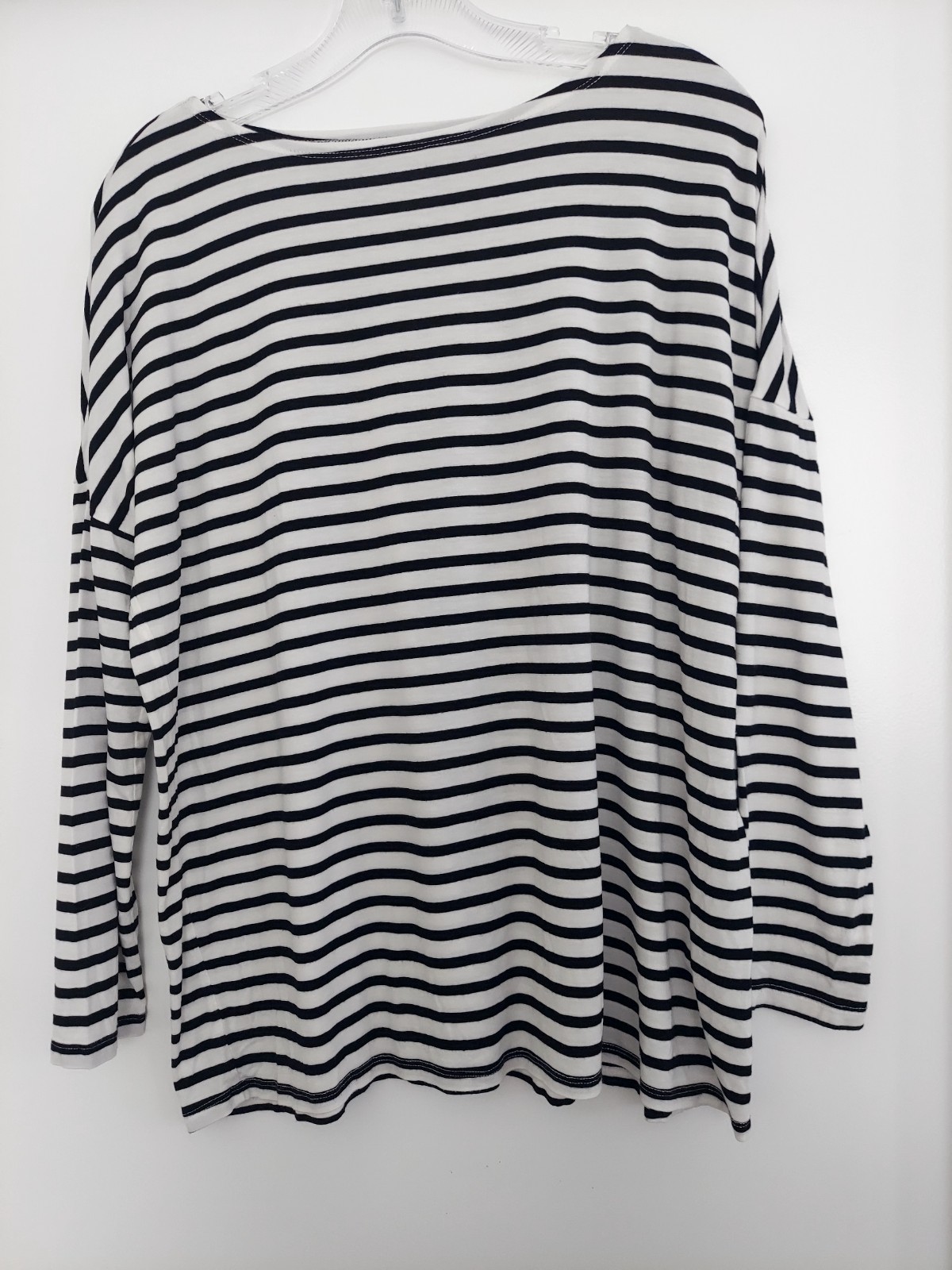 Quince Maternity Bamboo Tee M Breton Nautical Parisian Stripe Boxy Long Sleeve