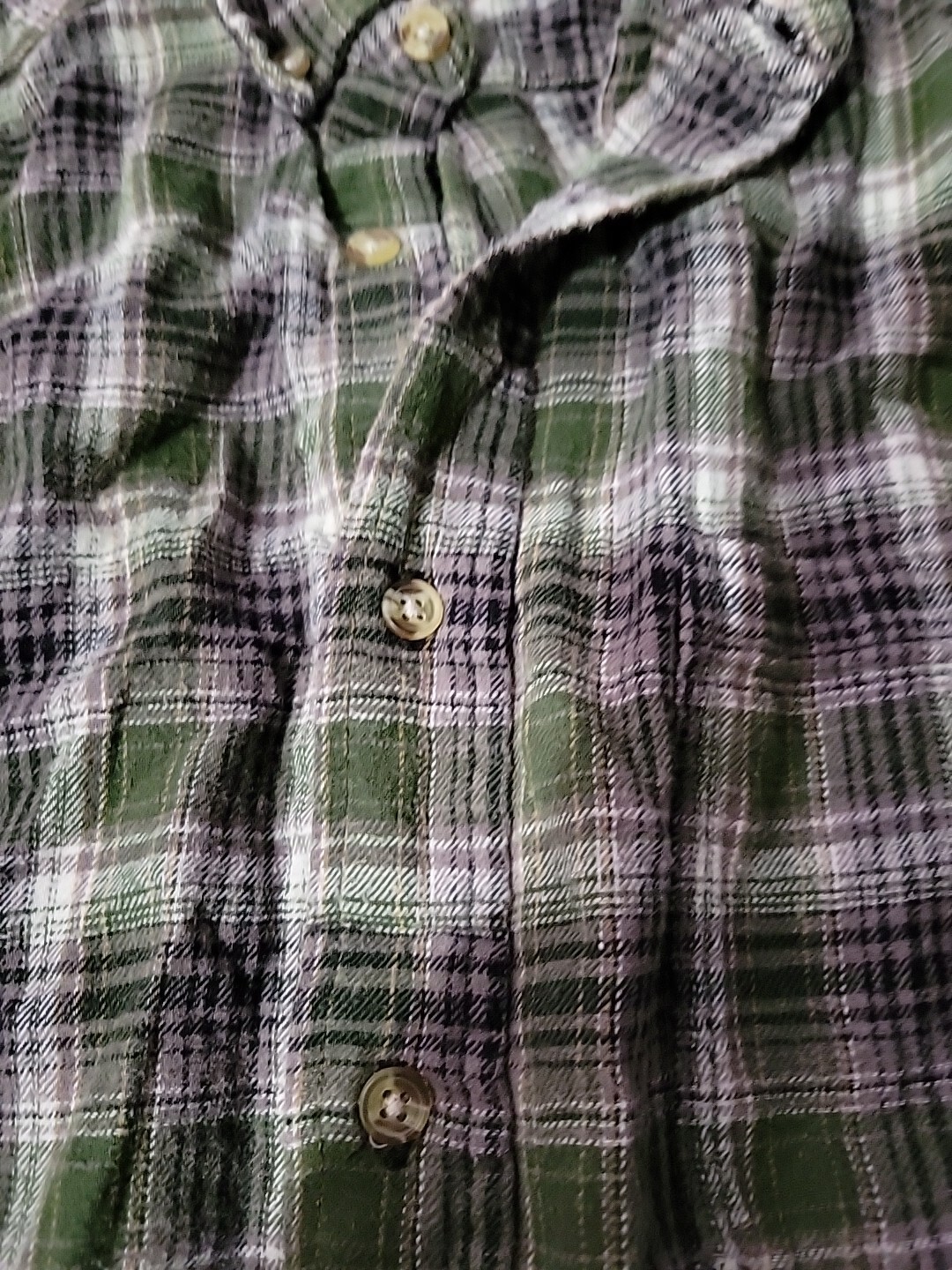 Great Northwest Med Button Down Green Brown White Plaid Cotton Flannel Shirt