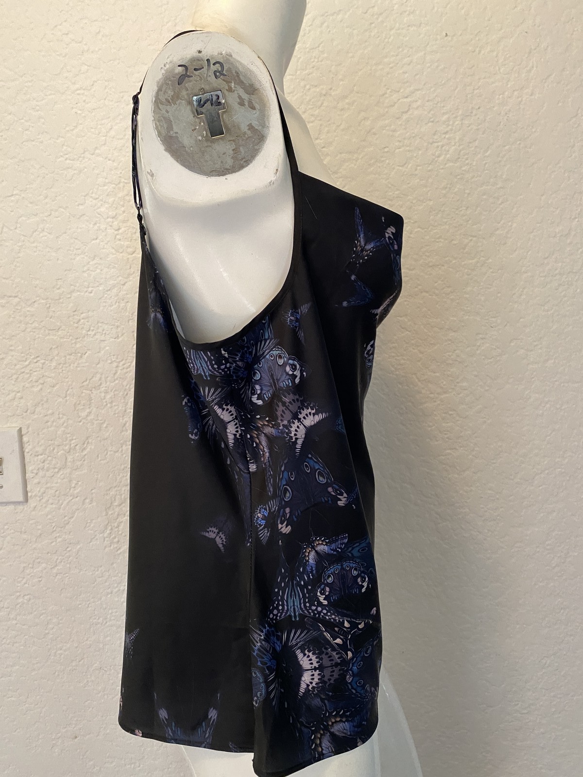 AllSaints Top Womens 10 Black Butterfly Print Hadley Diana Adjustable Strap Tank