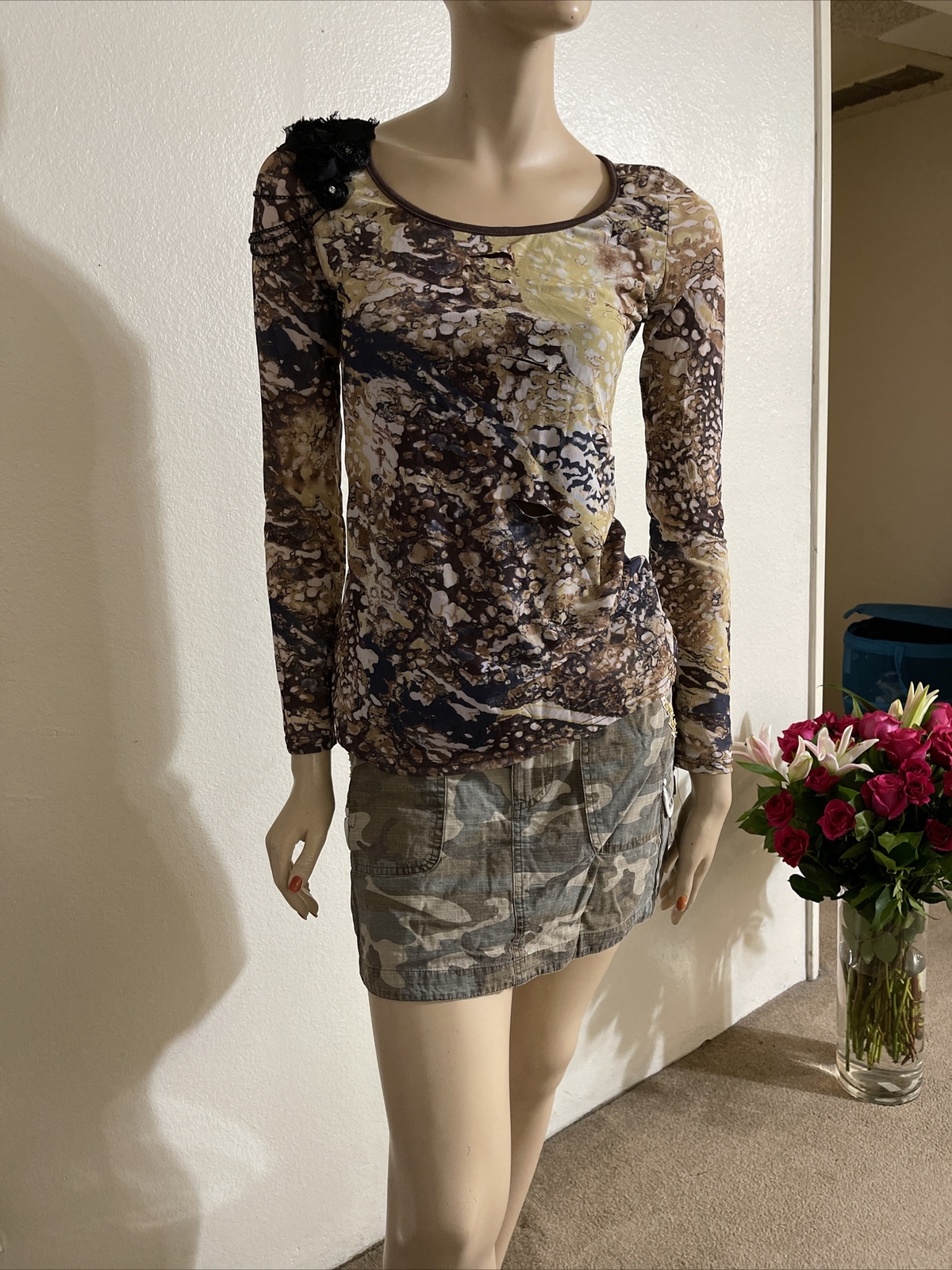 Women’s Multicolour Polyester Casual Stretch Lined Sheer Beaded Size S Blouse