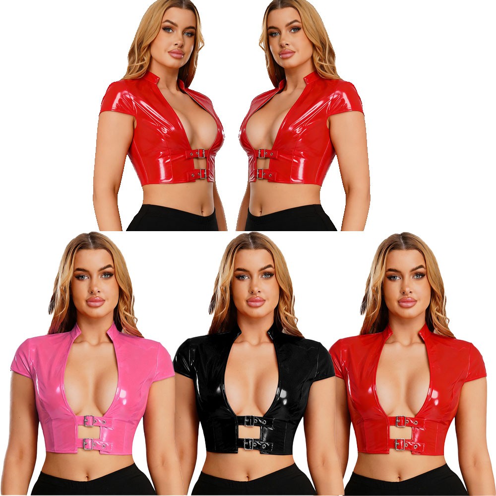 Women Top Adult Bustier Latex Vest Underwire Clubwear Adjustable Glossy Stage