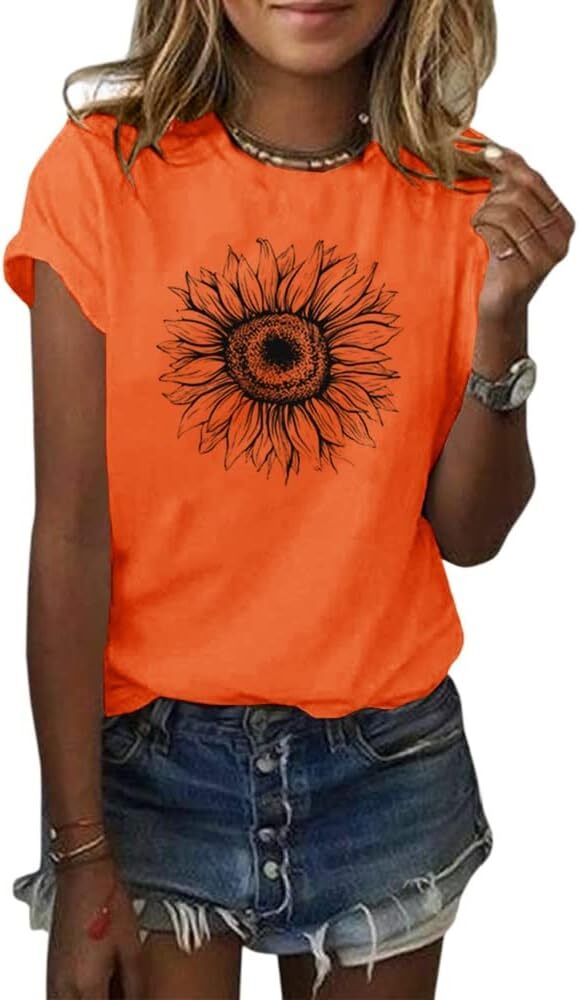 Sunflower Graphic T Shirt Women Summer Casual Loose Fit Short Sleeve Top