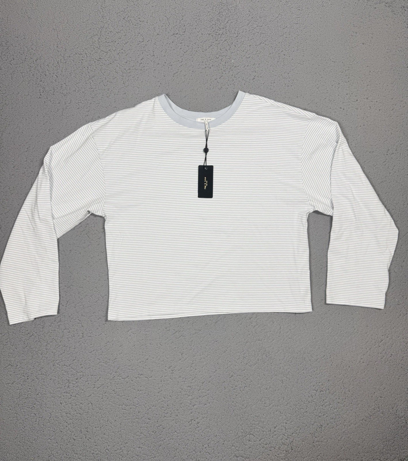 rag & bone Kelly Stripe Boxy Long Sleeve Tee Light Blue Multi Size M NWT