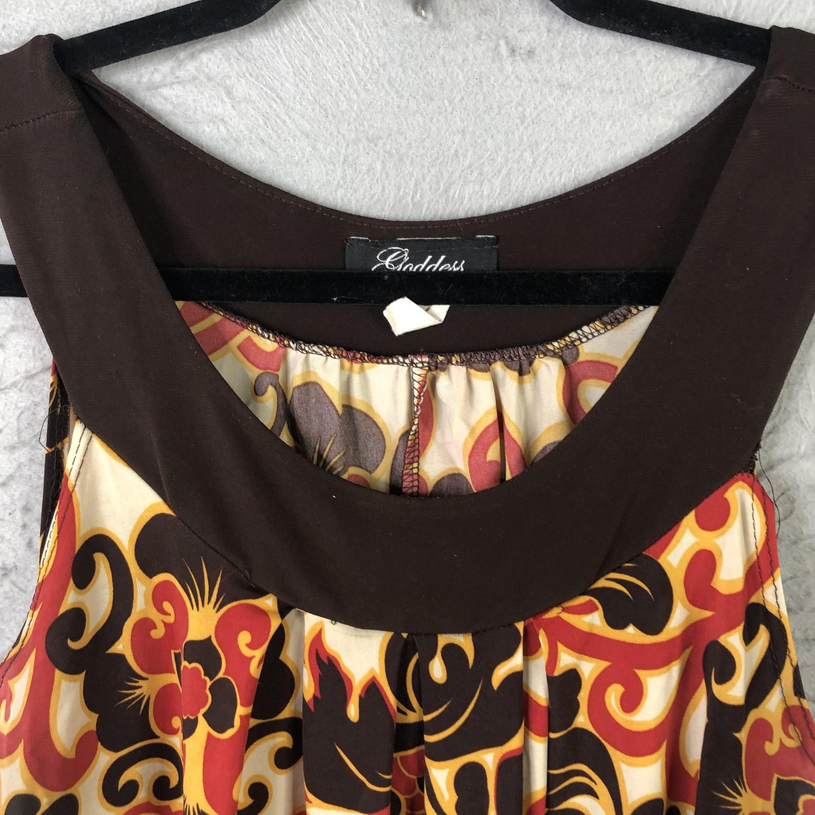 Y2K Tank Top Womens M Multicolor Floral Tunic Scoop Neck Retro 70s Flower Power
