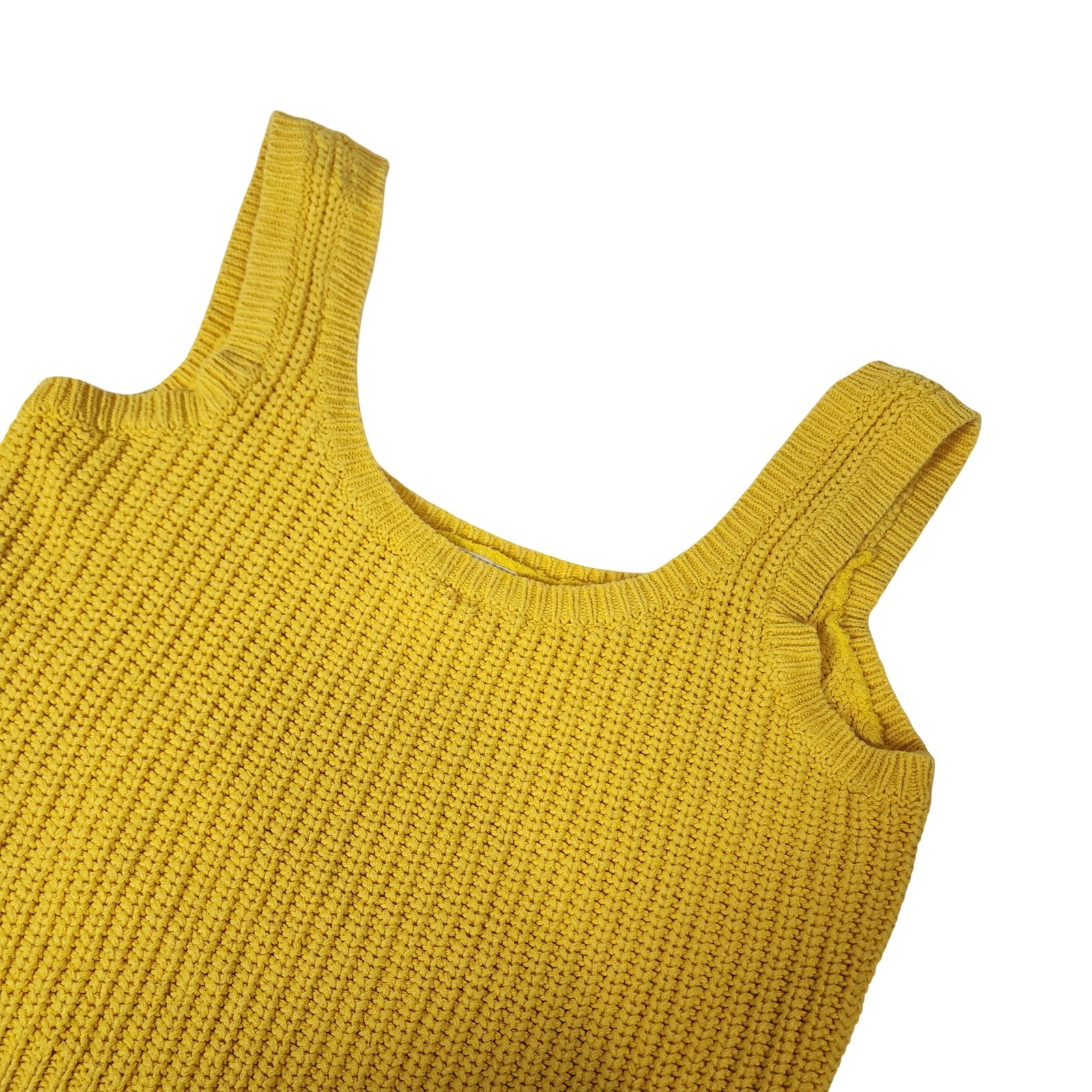Parrinello Vintage Mustard Yellow Ribbed Knit Crop Tank Top Ramie Cotton Small