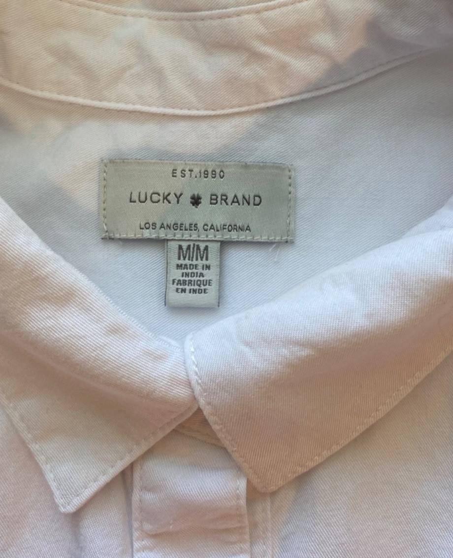 Lucky Brand Women’s M White Button-Up Shirt 100% Lyocell Front Pocket Preppy