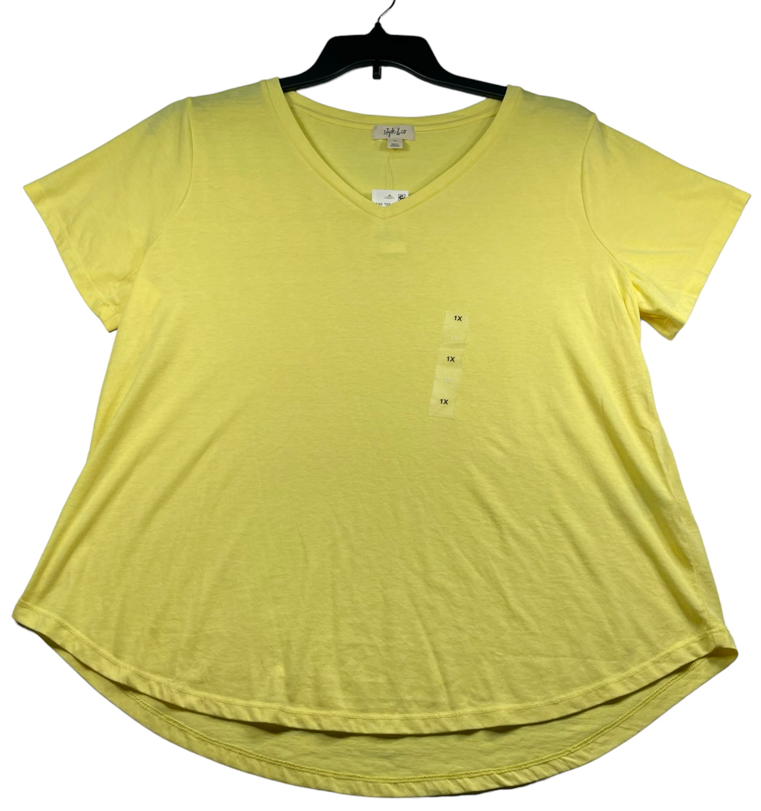 Style and Co Shirt Womens Plus Size 1X Yellow Short Sleeve V-neck Top New