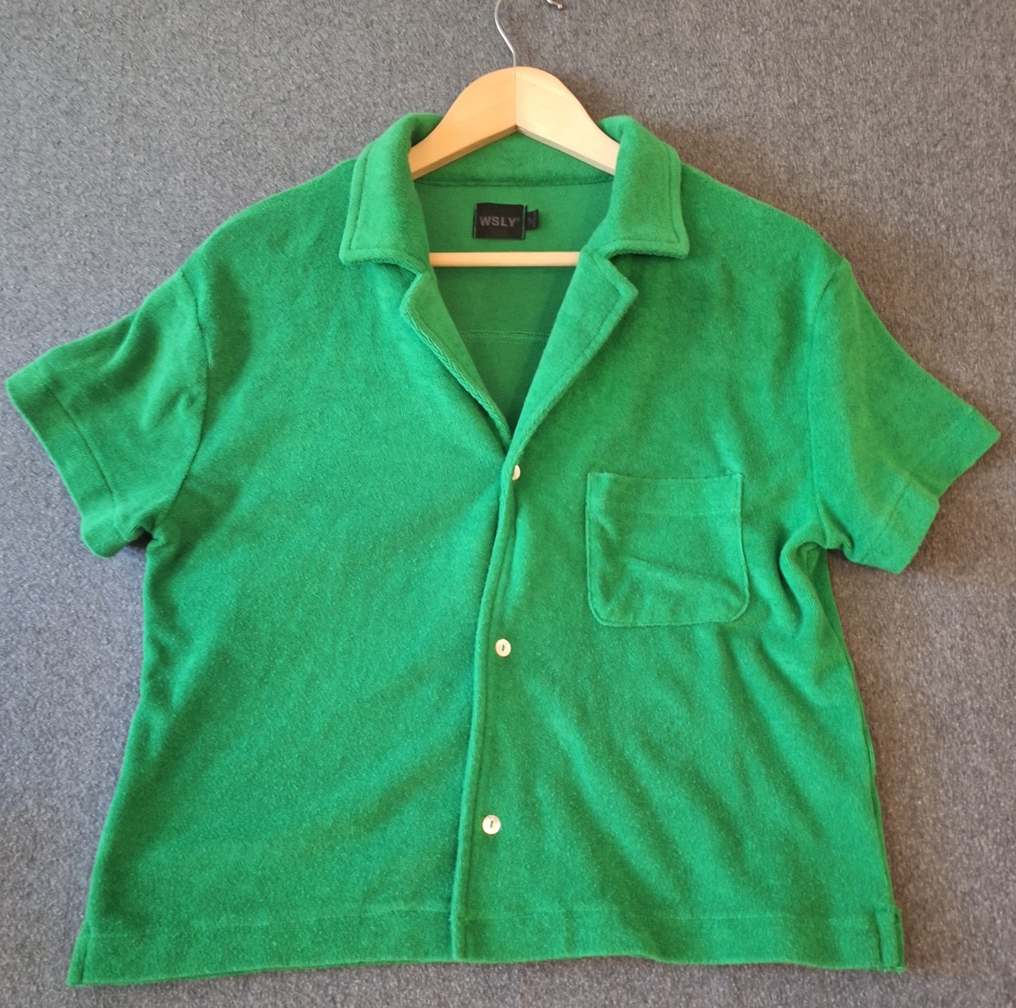 WSLY Vibrant Green Terry Cloth Button up Shirt Size S