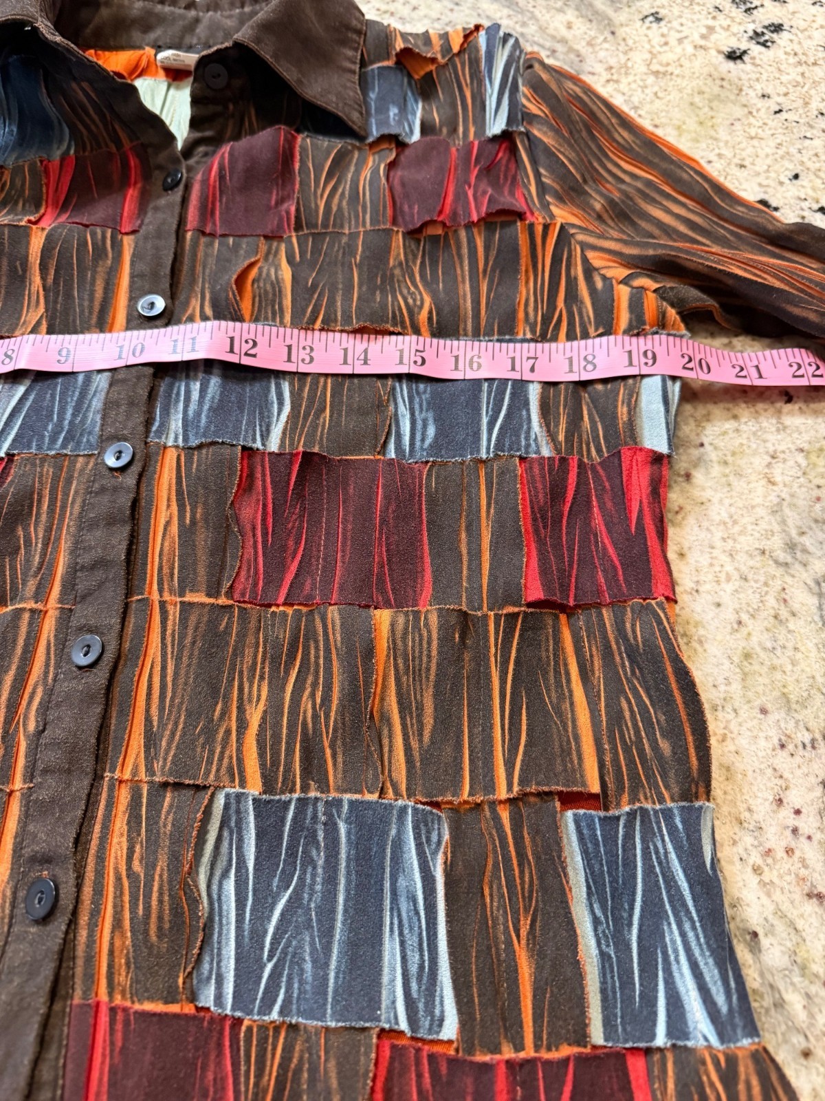 VTG Fantazia Artsy M Weaved Long Sleeve button up Shirt patchwork Hippie Y2k
