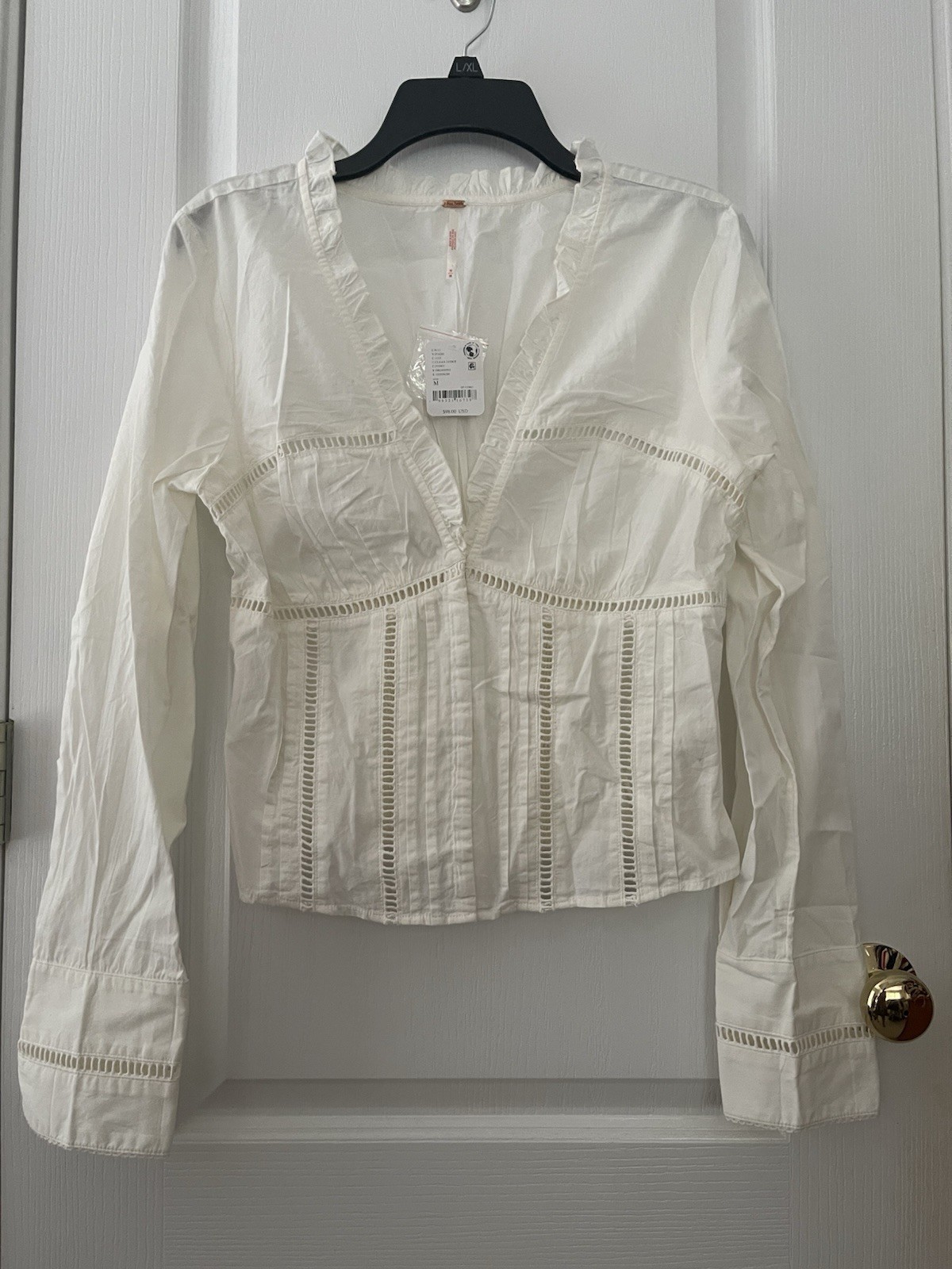 NWT $98 Free People Frankie Corset Cotton Top In Clean Ivory Size M