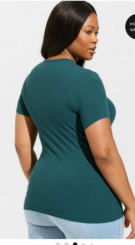 Torrid Green Fitted Super Soft Rib Crew Neck Asymmetrical Cut Out Tee NWT 3/3x