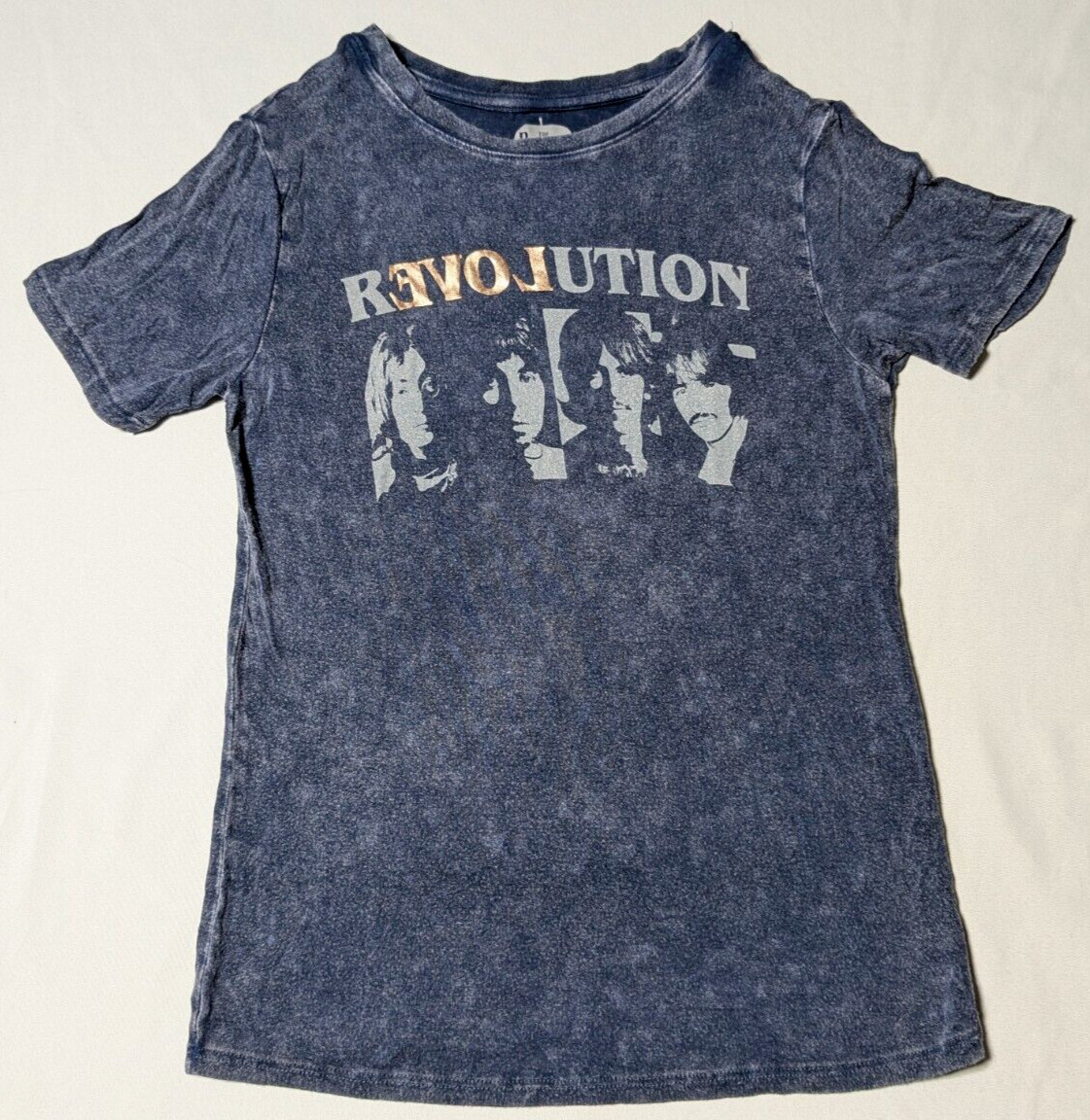 THE BEATLES REVOLUTION Juniors M (7-8) Blue Rayon Stretch Graphic T-Shirt NEW