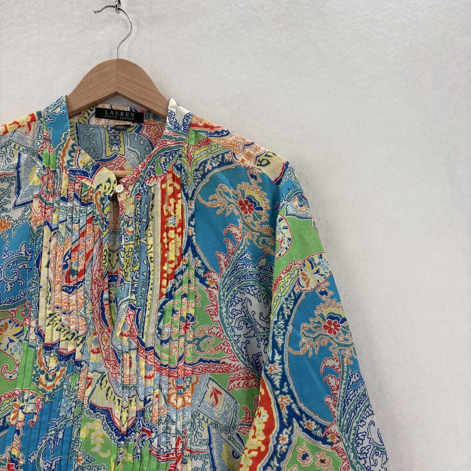 Lauren Ralph Lauren Blouse Womens 2X Plus Paisley V Neck Bell Sleeve Tunic Boho