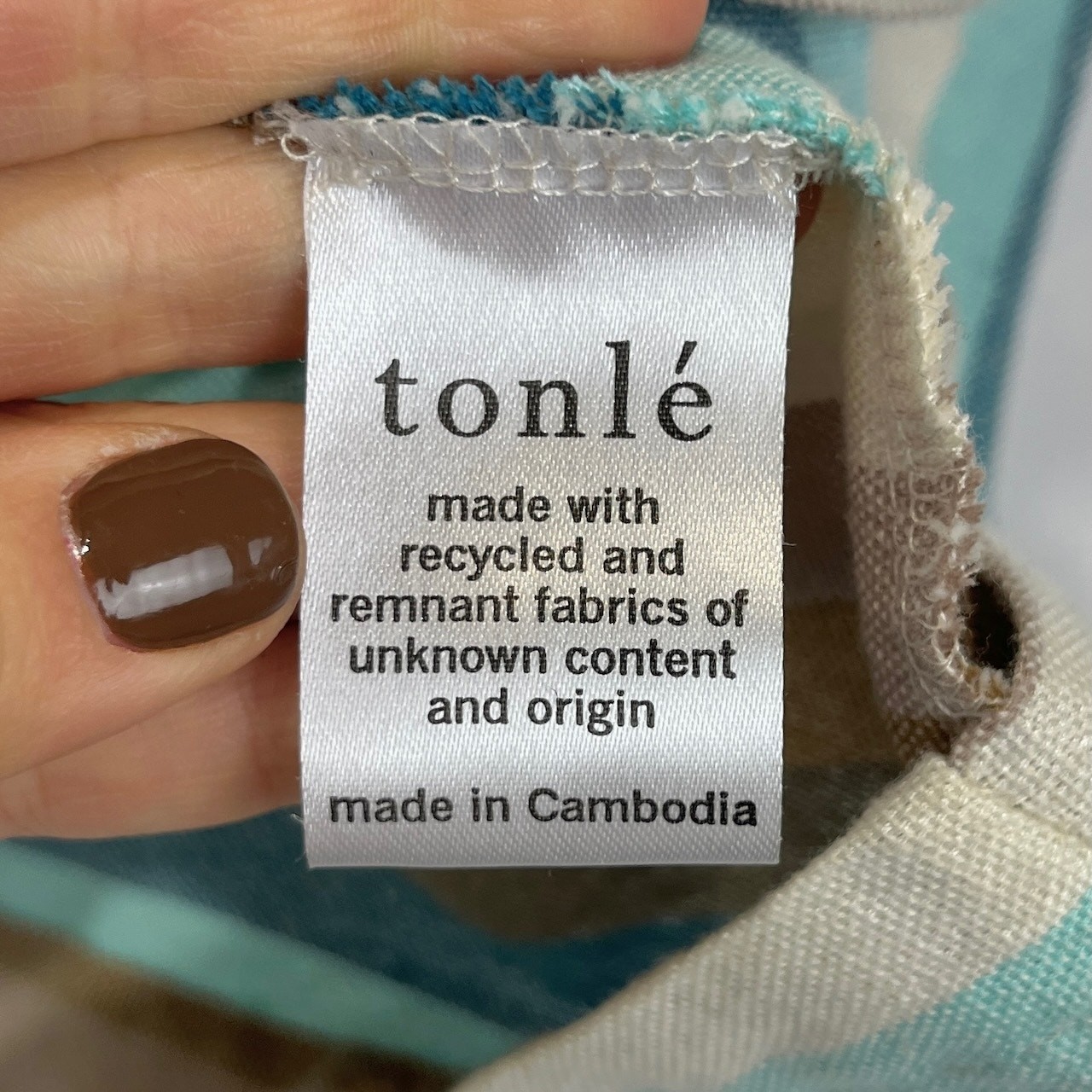 TONLE Tonlé Cambodia Striped Short Sleeve Top Pullover Woven Multicolor Size M