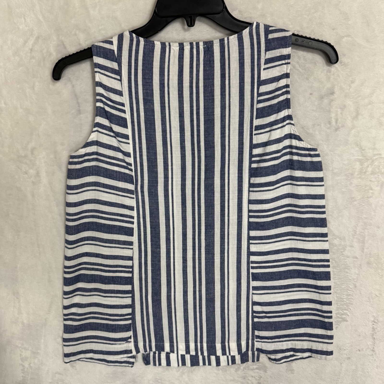 Andrea Jovine Striped Linen Top Size S Boxy Loose Sleeveless White Blue Coastal