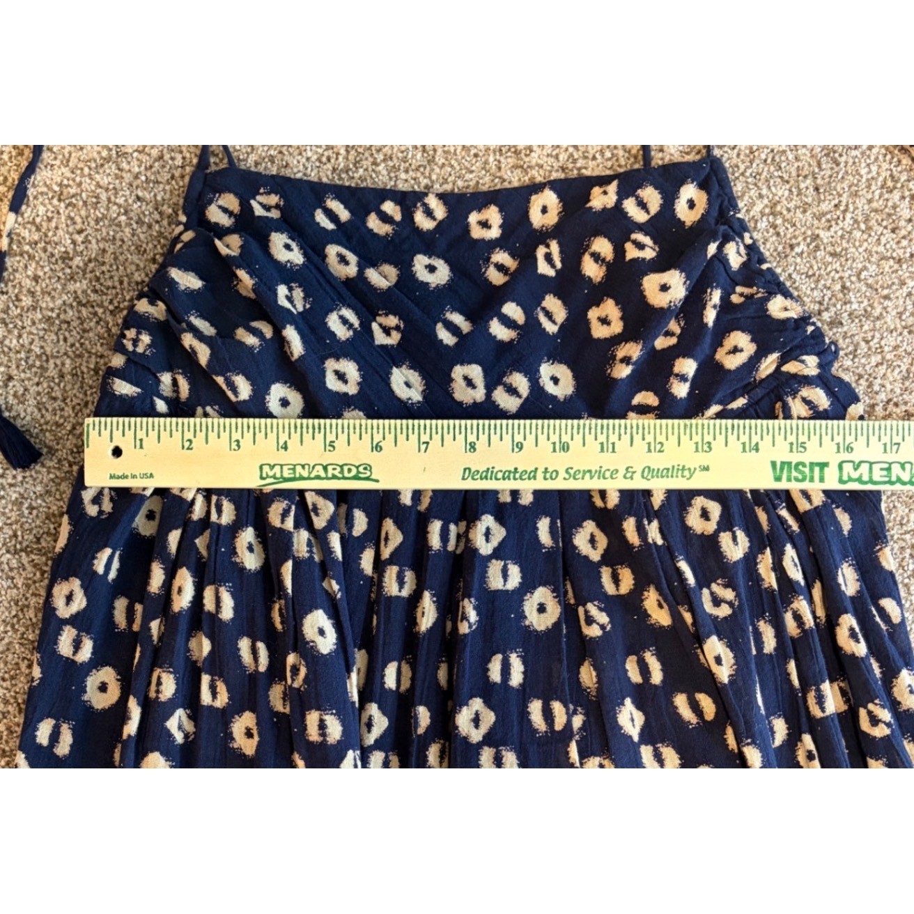Free People Beach Dress M Navy Ikat Print Tie Strap Babydoll Mini Boho Tunic