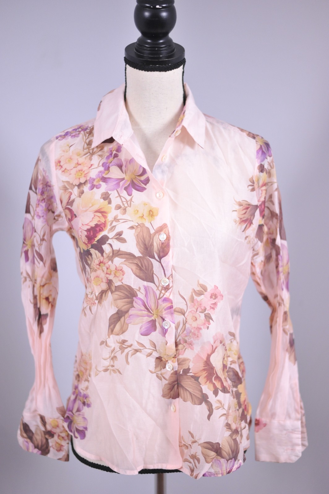 Bailey 44 Floral Button Front Blouse Long Sleeve Sheer Pink Women’s XS