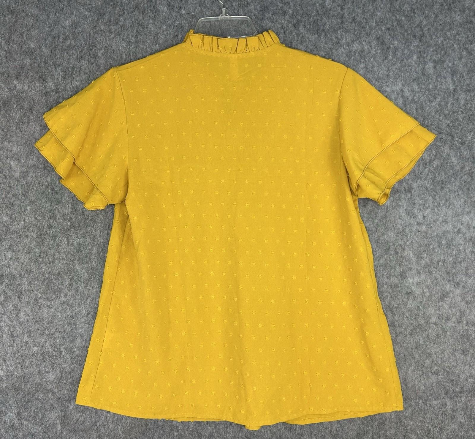 Falechay Women’s Boho Mustard Yellow Ruffle V-Neck Blouse Lace Trim Dots Size L