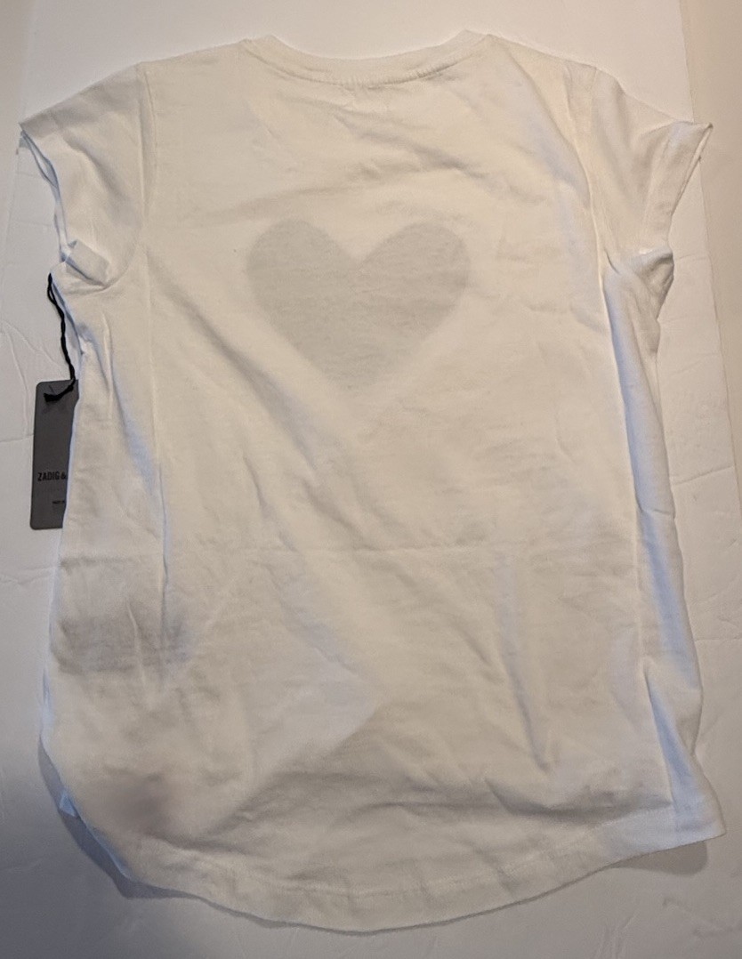 Zadig & Voltaire Skinny AC Heart Strass Silver Bling T-shirt Tee Boho Sz S New