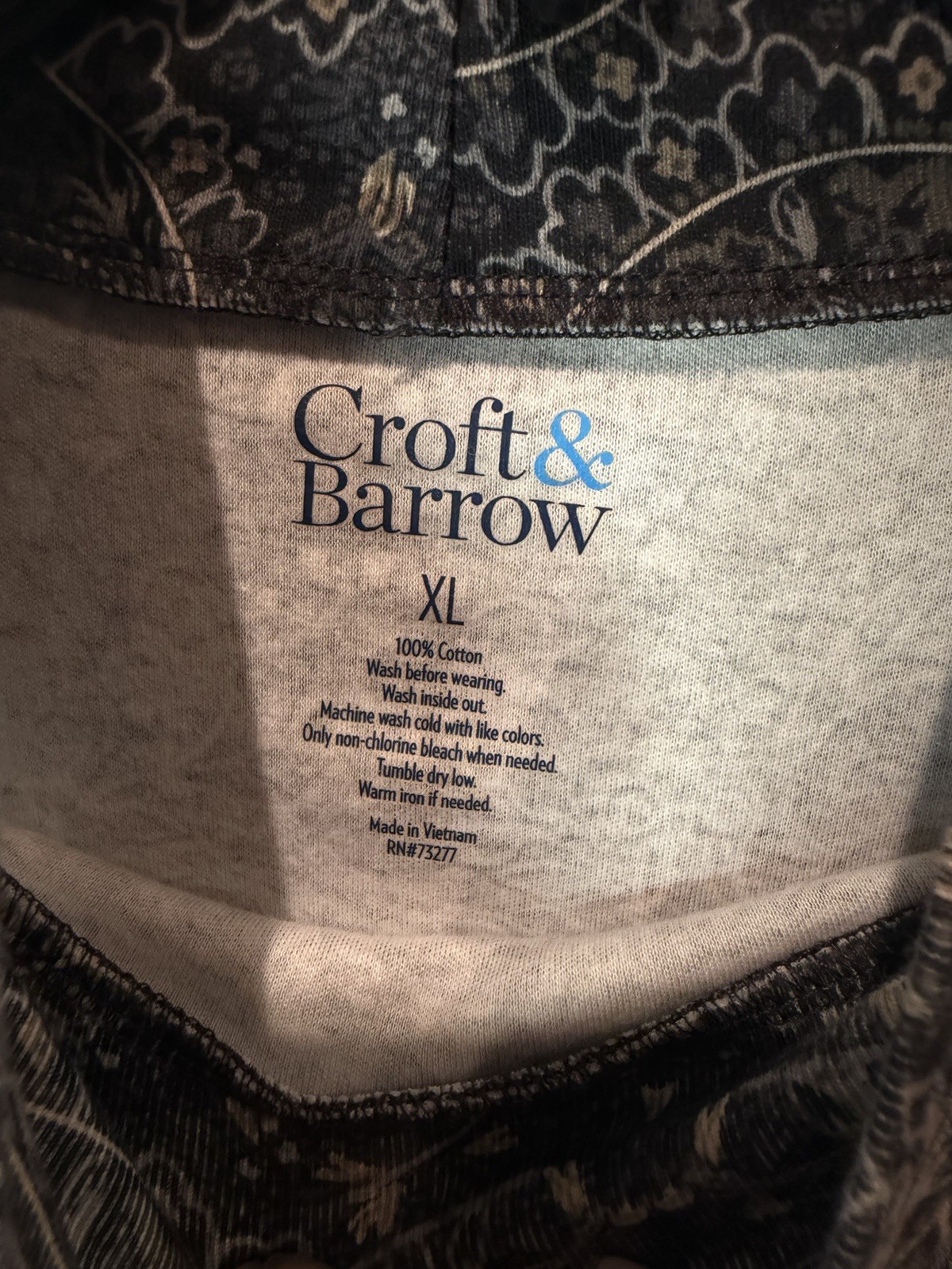 Croft & Barrow Women XL Paisley Mock Neck Top Black Boho Western 100% Cotton