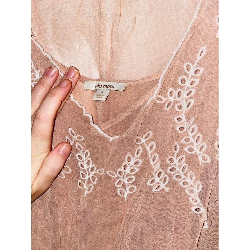 FP3 Anthropologie Ella Moss Blouse shift top tank small womens tassel boho tunic