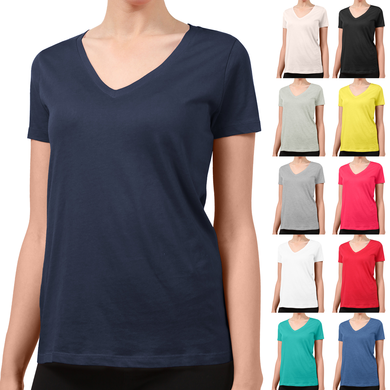 NE PEOPLE Womens Lightweight Short Sleeve Basic Vneck Casual Shirt Top [NEWT211]