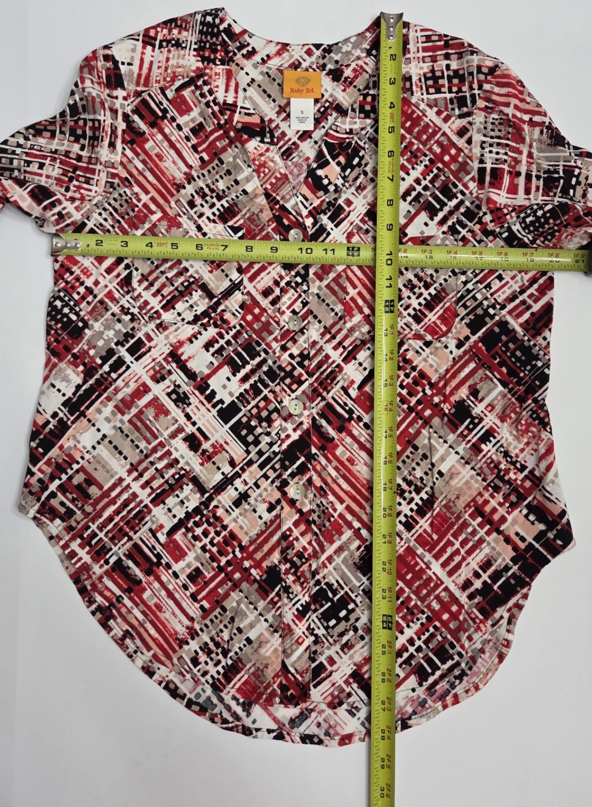 NWOT Ruby Rd Multi Button Front Spread Collar Roll Tab Sleeve Blouse Size S