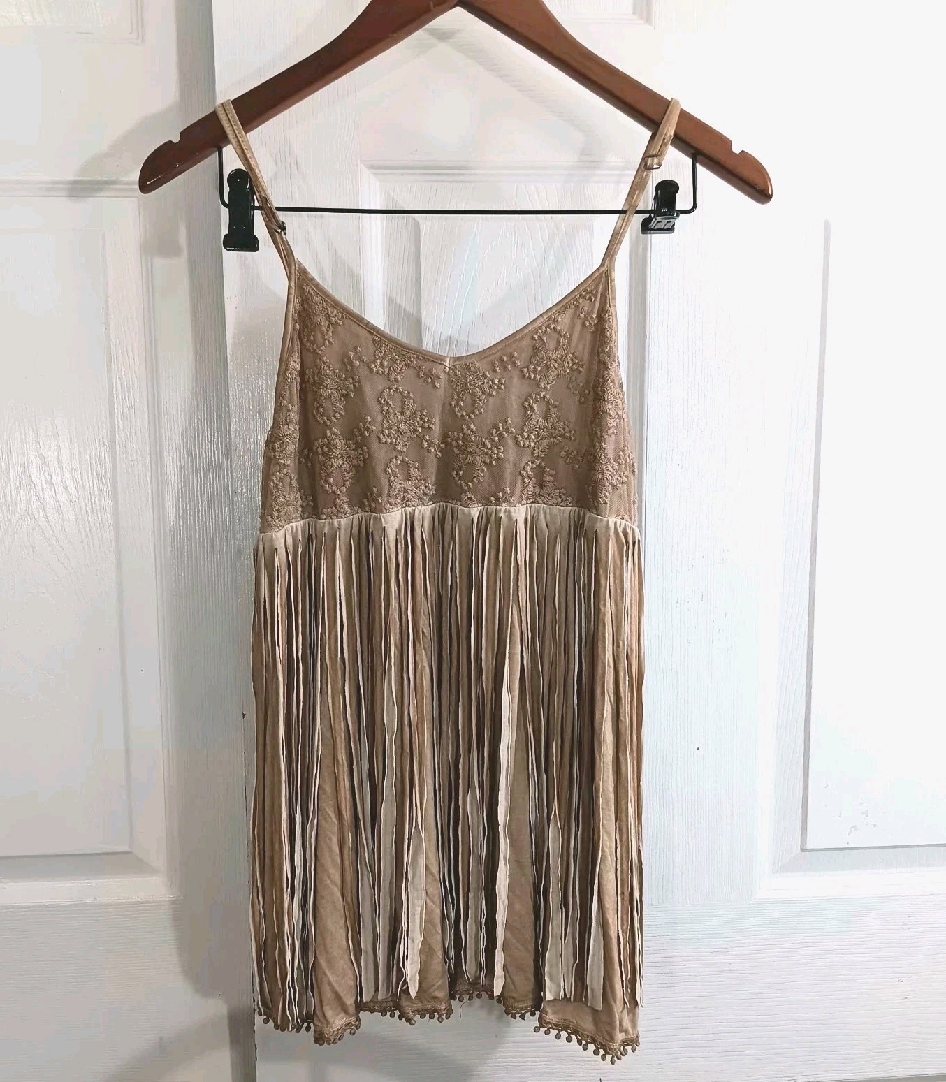 Womens Cowgirl Fairy Grunge Fringe Lace Trim Cami Western Size L Babydoll Boho