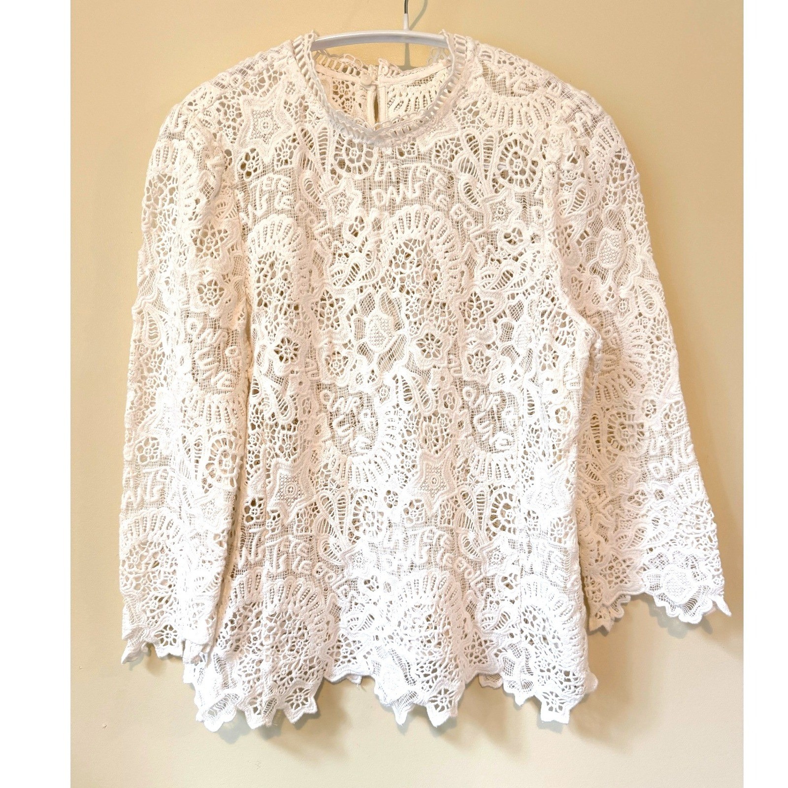 Rebecca Taylor White Cotton Lace Top XS Romantic Boho Coquette Missing Size Tag