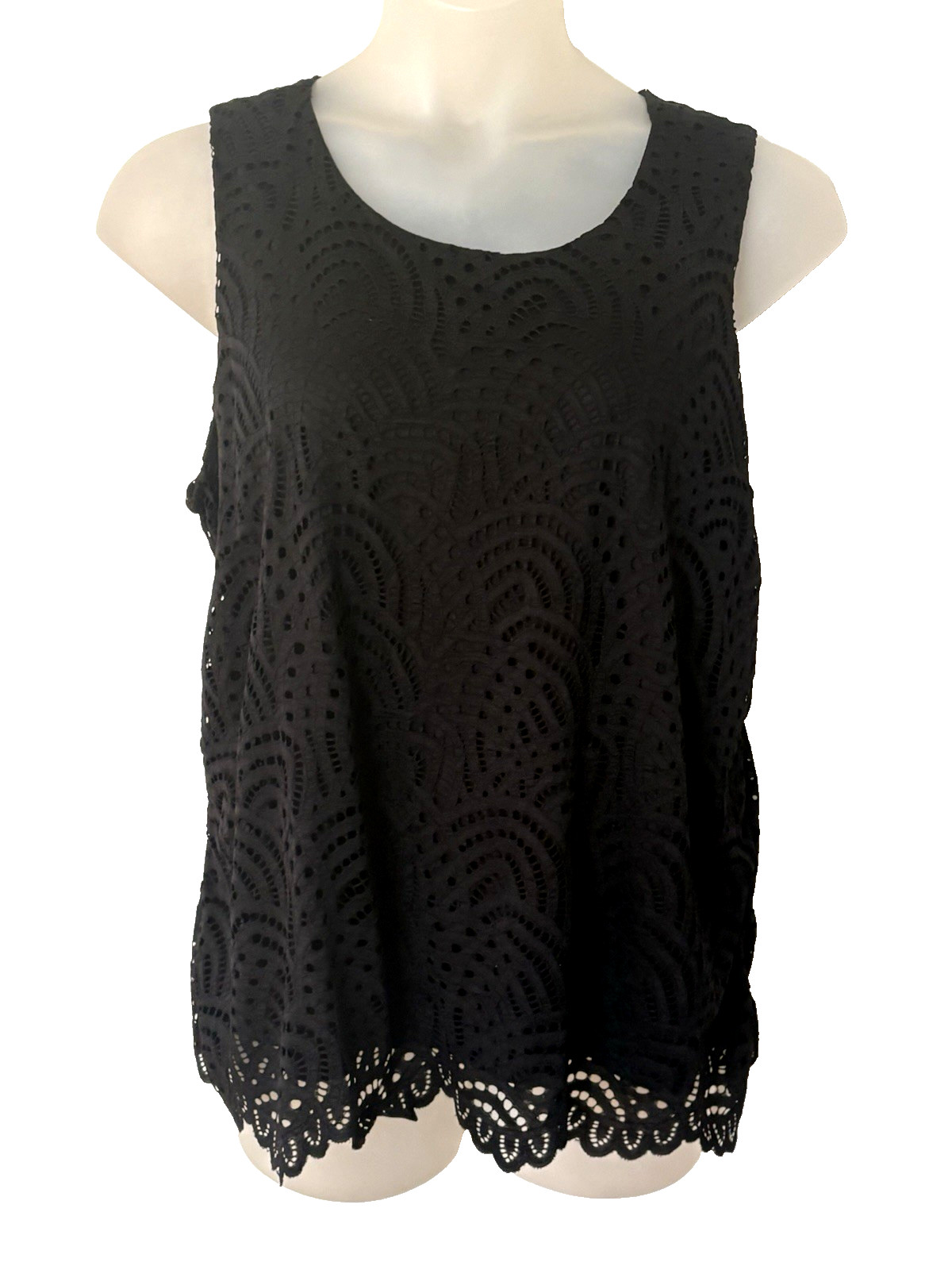 Exc Womens WORTHINGTON Black Cutout Lace LINED Blouse Top XXL