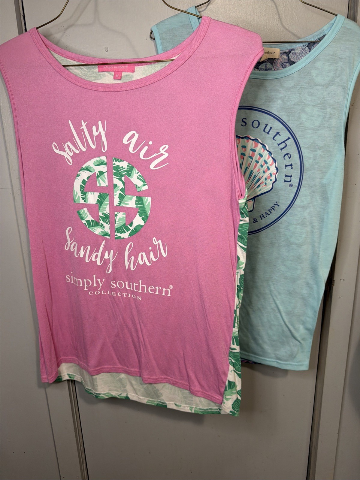 Simply Southern Salty Air Summer Beach Tank Shirt Large Lot Of 3