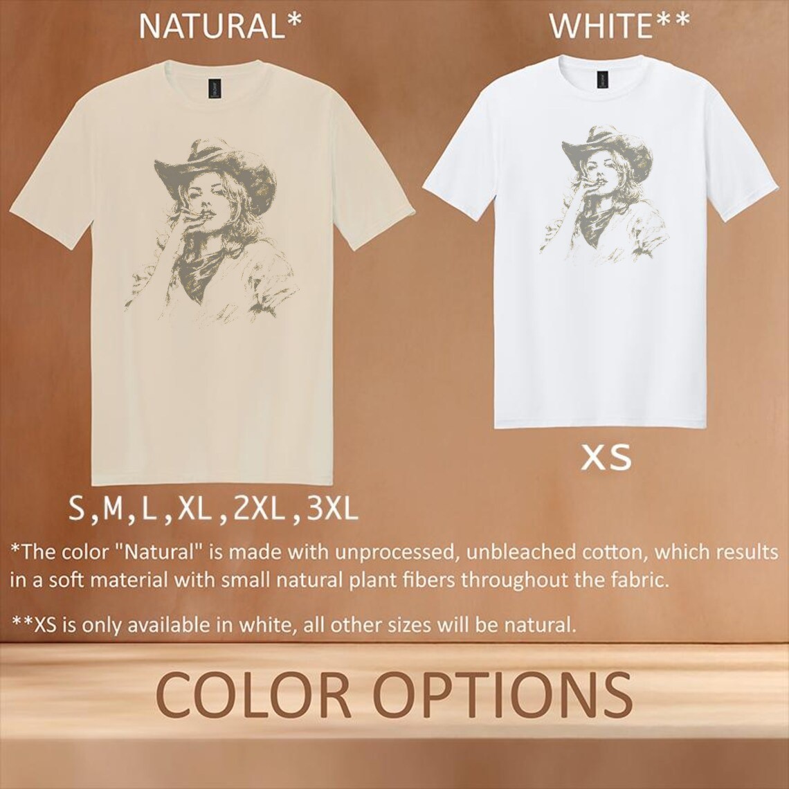 Cowboy Portrait Graphic Tee Vintage Western Stippled Art Design Natural