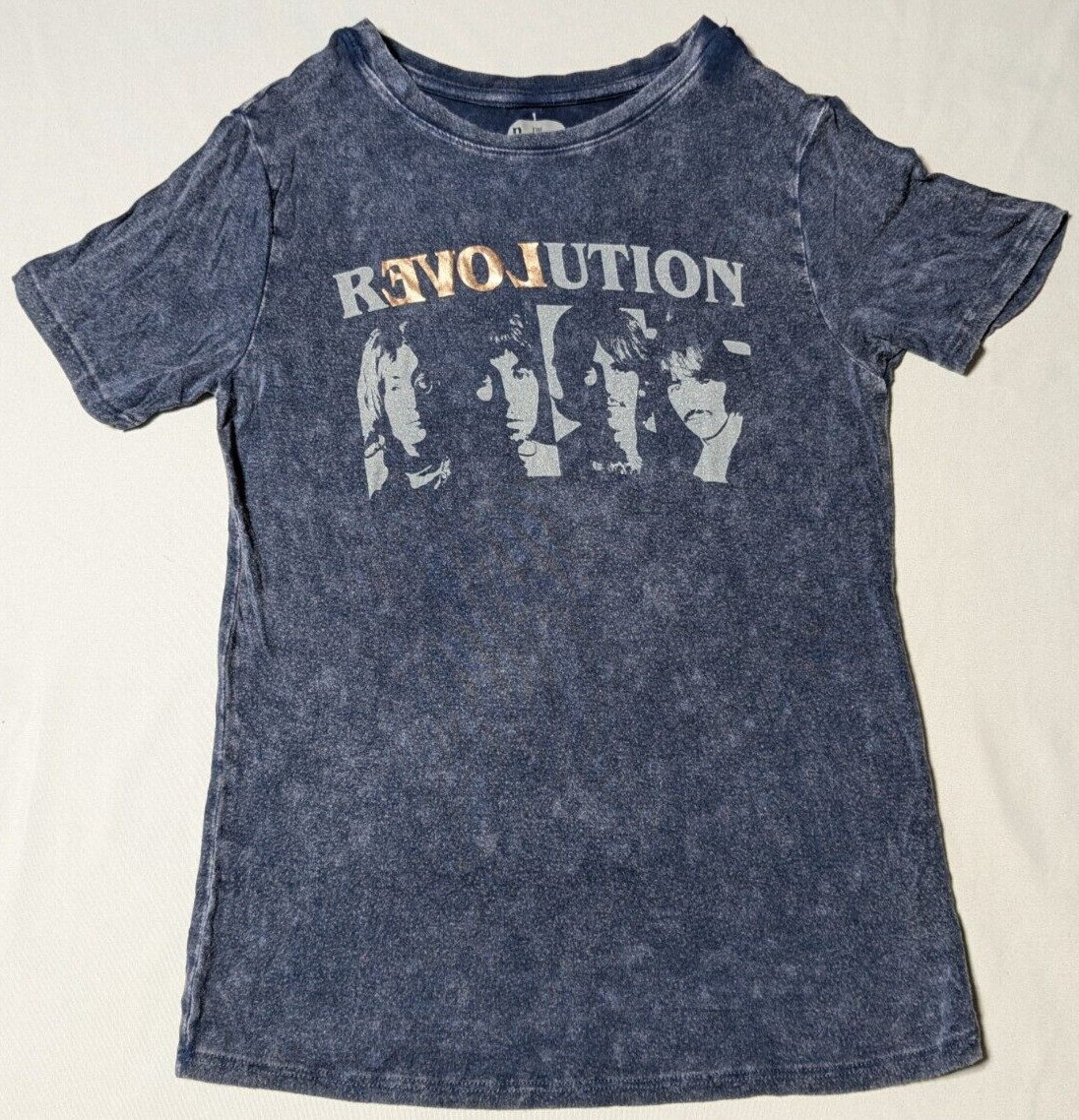 THE BEATLES REVOLUTION Juniors M (7-8) Blue Rayon Stretch Graphic T-Shirt NEW