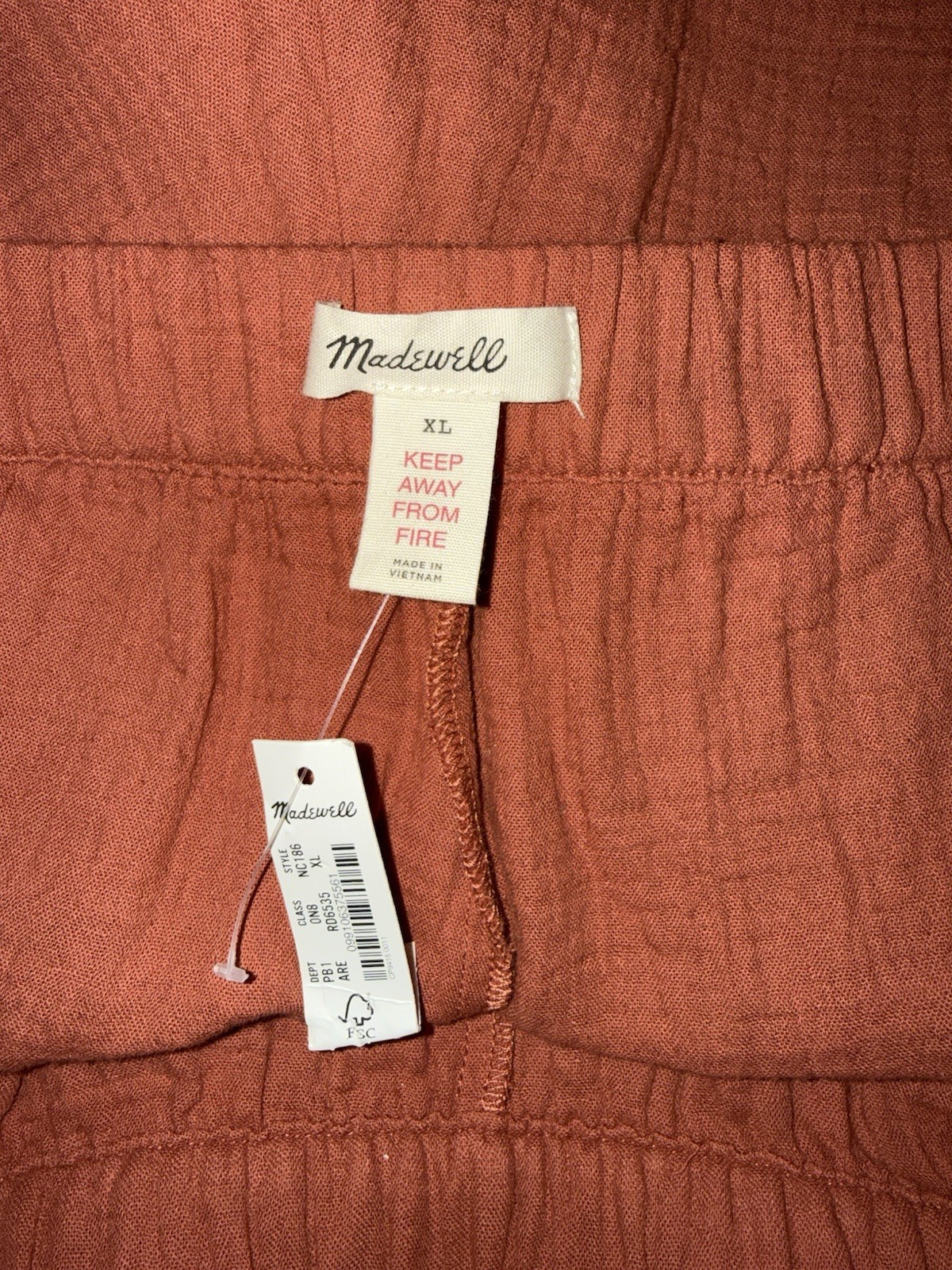 NEW MADEWEL Women’s NC185/186 Afterglow Red Oversized Gauze Lounge/PJ Set XL/XXL