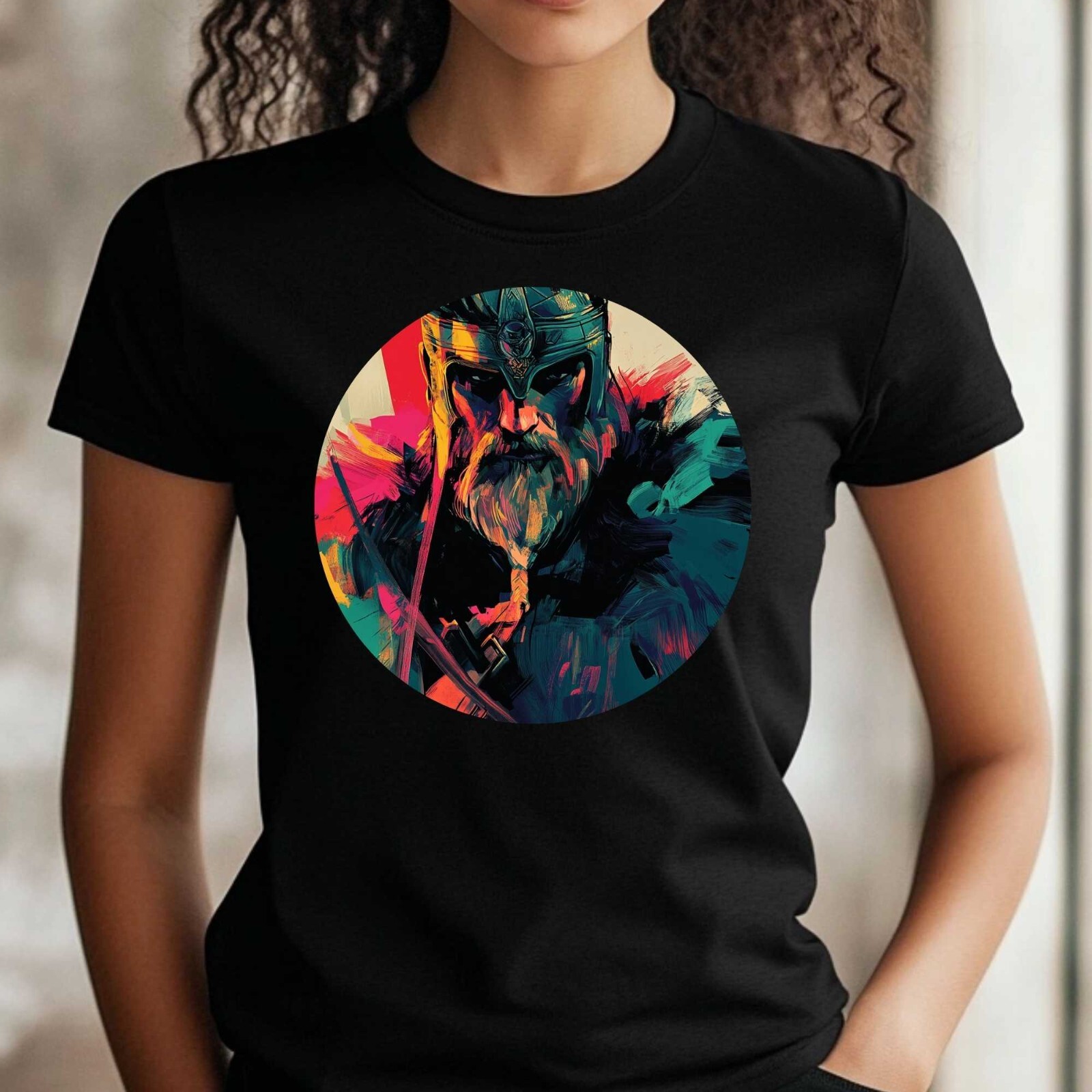 Women Viking Warrior Print Cotton T-Shirt Size XS to 3XL