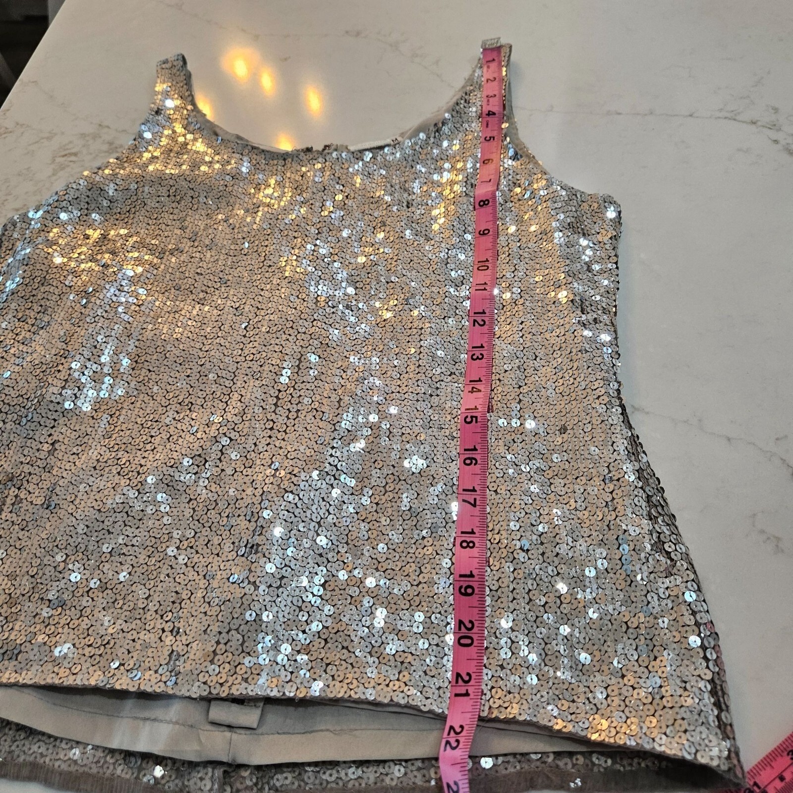 Vintage Miss Morgan Medium Sequin Silk Tank Top Silver Sparkle Hand Made NEW!