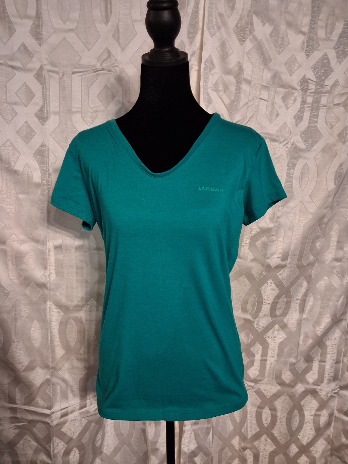 LA Gear Teal Solid V-Neck Short Sleeve Jersey T-Shirt Size 18