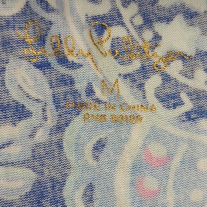 Lilly Pulitzer Women’s M Blue/Pink/White Abstract Octopus Henley V-Neck Top